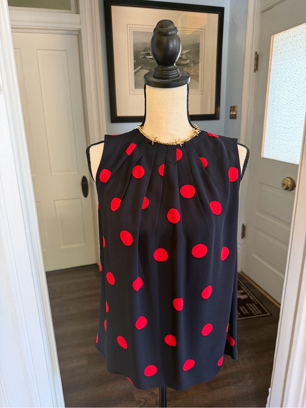 Michael Kors Blue Sleeveless Camisole with Red Polka Dots